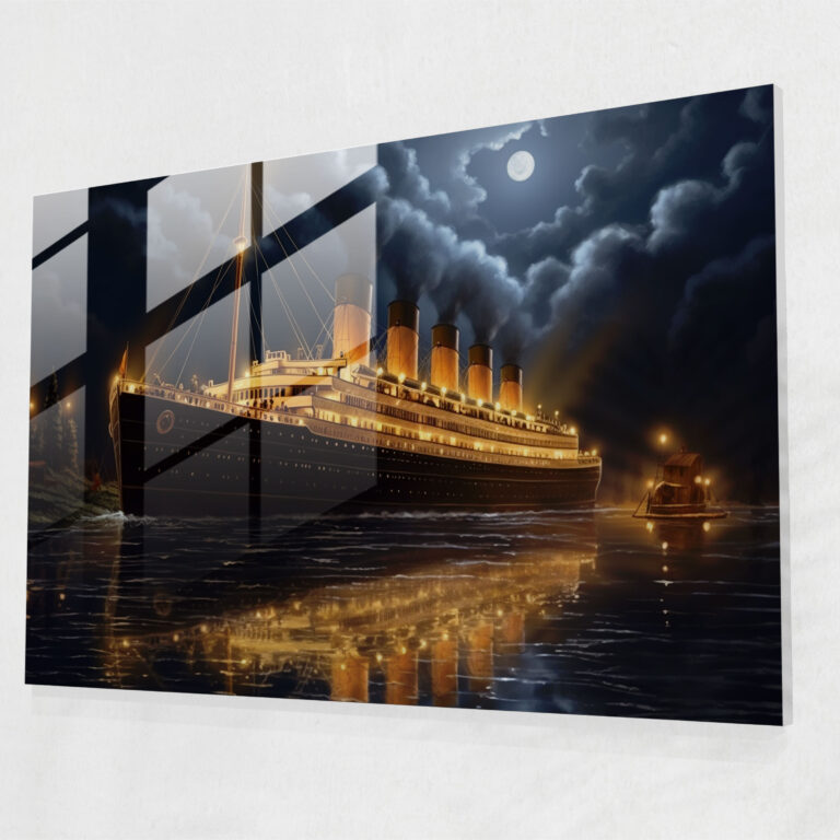 Romantic Titanic Glass Wall Art - Titanic, Moonlit Night, Modern Art, Glass Wall Art