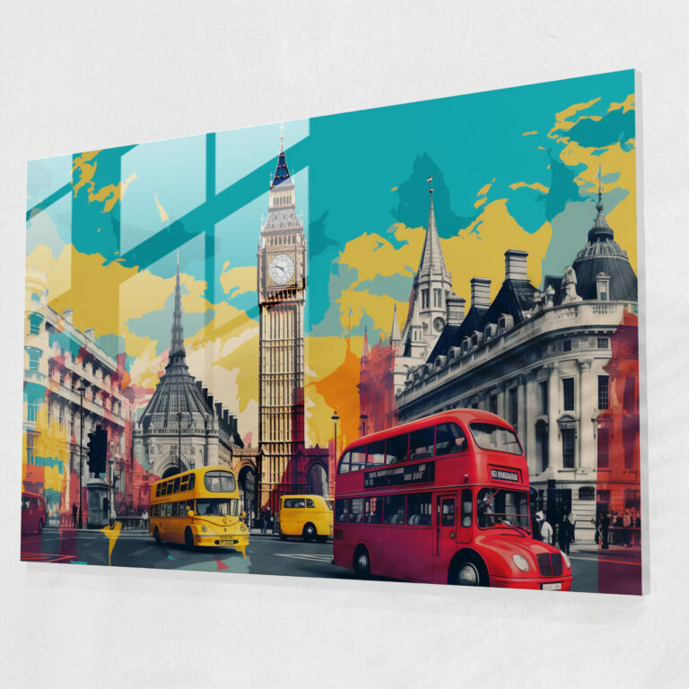 Travel Glass Print Art - Travel, Collage Of Landmarks, Vibrant, Wall Decoration