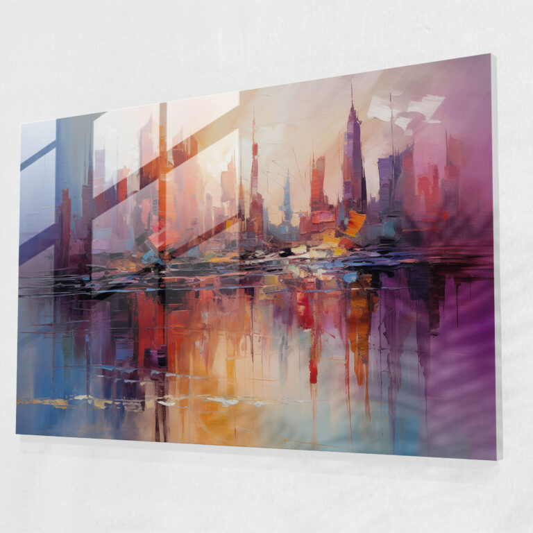 Travel Glass Print - Travel, Vibrant City Skyline, Glass Print, Abstract Painting
