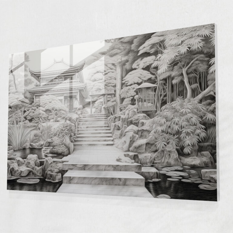 Zen Garden Pencil Drawing - The Zen Garden, Skillful Craftsmanship, Meticulous Details, Glass Print