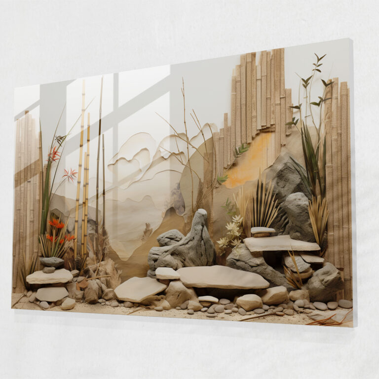 Nature-Inspired Zen Garden Glass Wall Decoration - The Zen Garden, Nature-Inspired, Glass Art, Wall Decoration