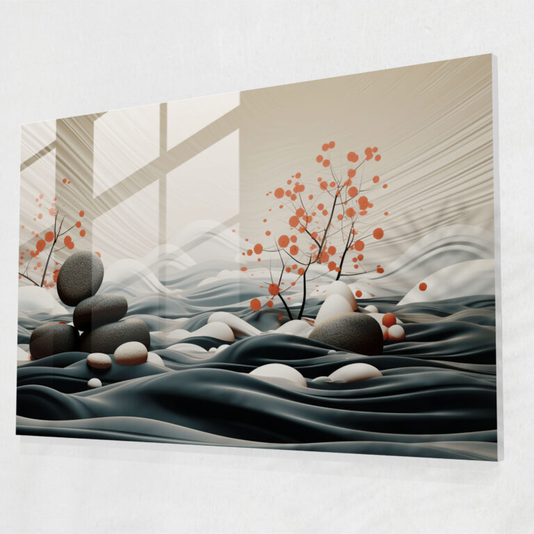 Abstract Zen Garden Glass Art - The Zen Garden, Home Decoration, Tranquility, Digital Art