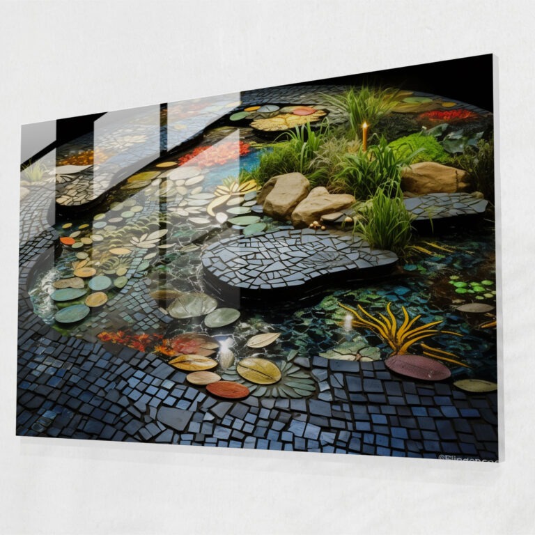 Glass Mosaic Zen Garden Wall Decoration - The Zen Garden, Mixed Media, Contemporary, Glass Print