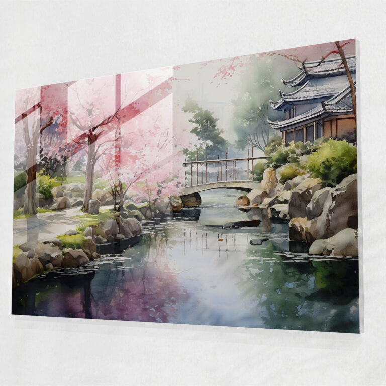 Zen Garden Glass Print - The Zen Garden, Koi Pond, Glass Wall Art, Wall Decoration