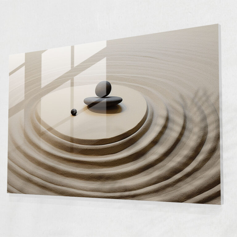 Glass Print: Minimalist Zen Garden - The Zen Garden, Glass Wall Art, Glass Art, Minimalist Artwork