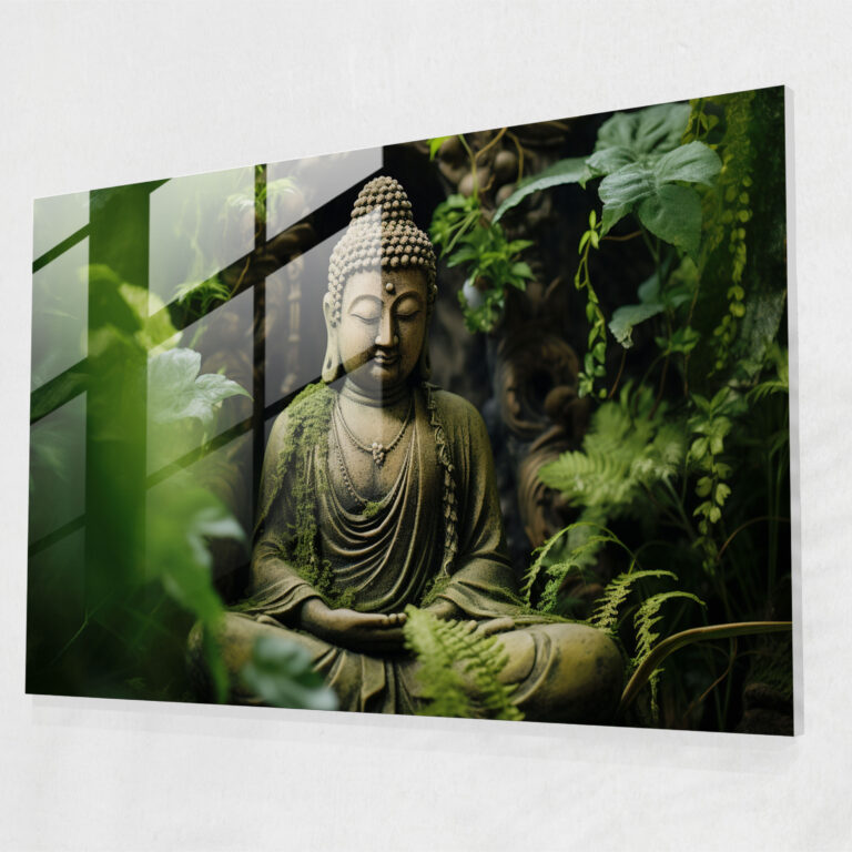 Zen Garden Glass Print: Meditating Buddha - The Zen Garden, Wall Decoration, Photography, Glass Art