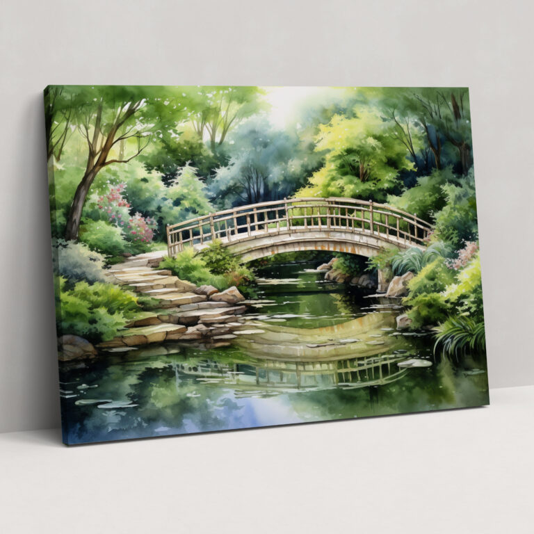 Watercolor Zen Garden Canvas Print - The Zen Garden, Greenery, Wall Decoration, Wall Art