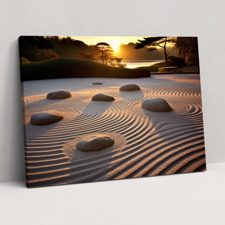 Dusk Zen Garden Canvas Print - The Zen Garden, Zen Garden, Wall Decoration, Setting Sun