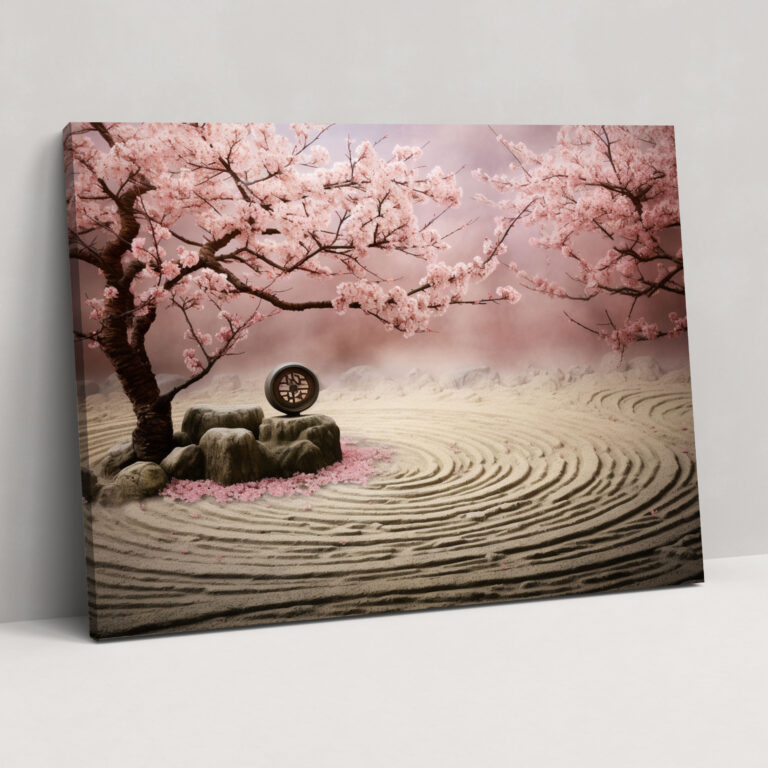 Cherry Blossom Zen Garden Wall Art - The Zen Garden, Canvas, Tranquility, Wall Decoration