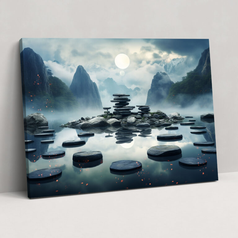 Surreal Zen Garden Wall Art - The Zen Garden, Dreamy Backdrop, Surreal Artwork, Floating Rocks