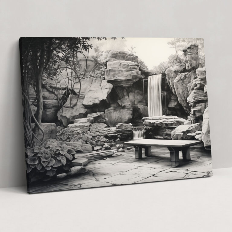 Charcoal Zen Garden Wall Art - The Zen Garden, Wall Decoration, Wall Art, Rock Waterfall