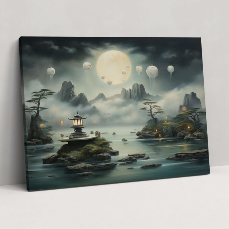 Cloudscape Zen Garden Canvas Print - The Zen Garden, Floating In The Clouds, Stone Statues, Home Decoration