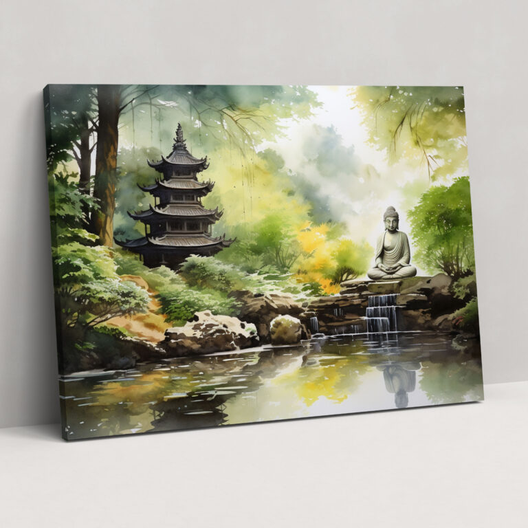 Zen Garden Canvas Print With Buddha - The Zen Garden, Meditating Buddha Statue, Canvas, Wall Decoration