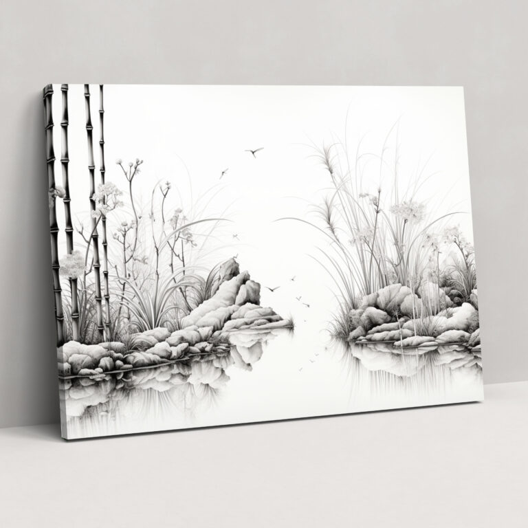 Ink Drawing Zen Garden Wall Art - The Zen Garden, Canvas Wall Art, Ink Drawing, Wall Art