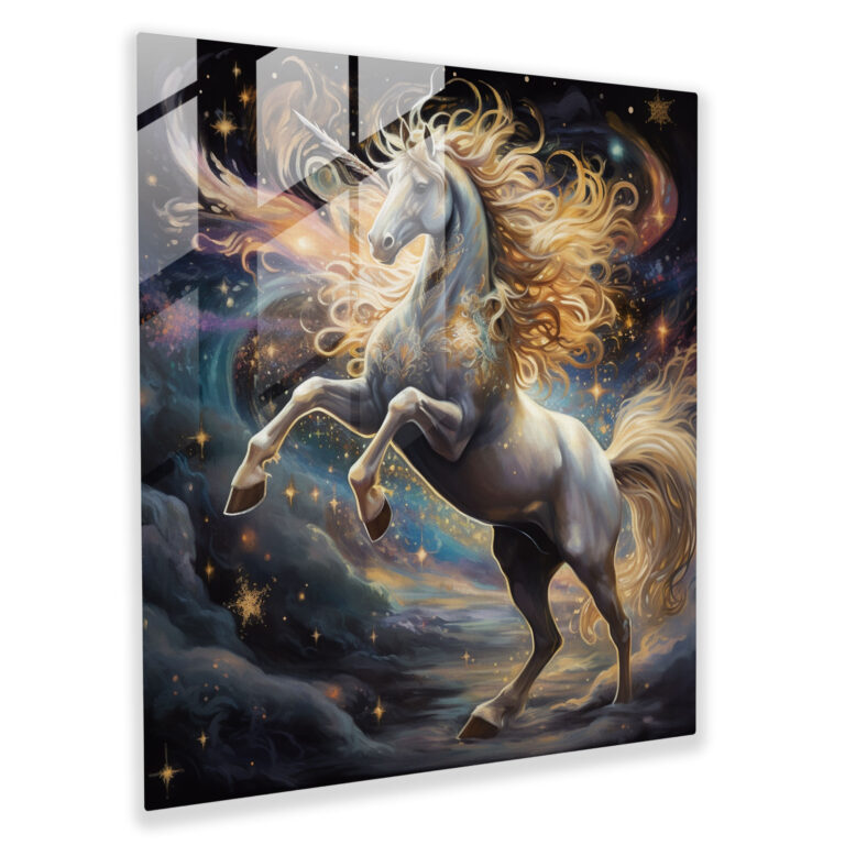 Celestial Unicorn Glass Print - Unicorn, Modern Art, Home Decoration, Glass Print