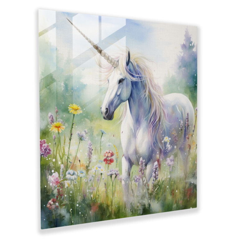 Serene Glass Print - Watercolor Unicorn Painting - Unicorn, Glass Print, Watercolor Painting, Subtle Nuances