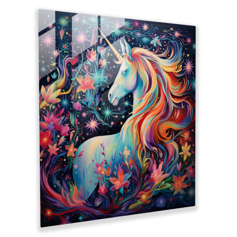 Colorful Abstract Glass Print - Unicorn Magic - Unicorn, Stars, Colorful, Home Decoration