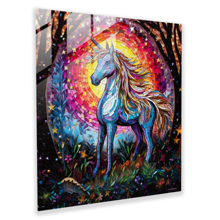 Stained Glass Print - Sparkling Unicorn Mosaic - Unicorn, Glass Art, Glass Print, Vibrant