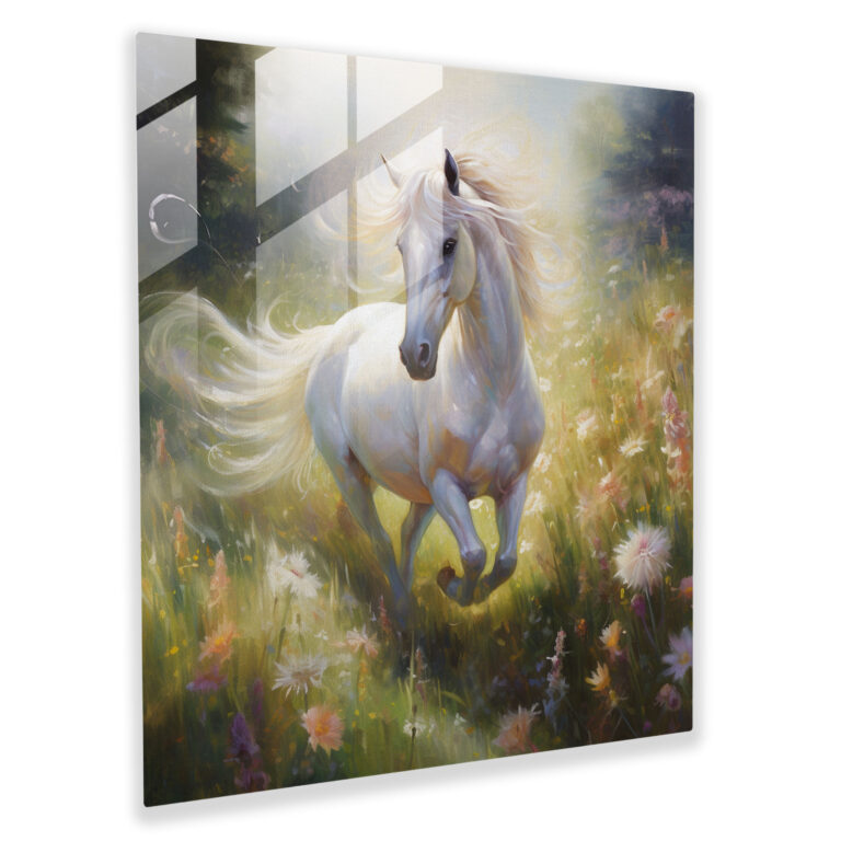 Oil Painting Glass Print - Dream Meadow Unicorn - Unicorn, Oil Painting, Wall Decoration, Meadow