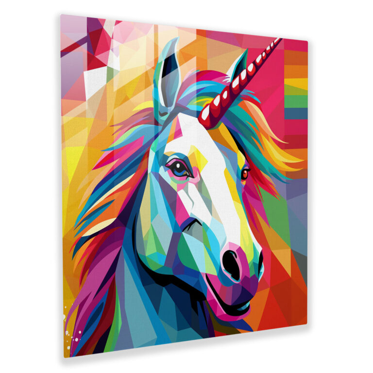 Pop Art Glass Print - Colorful Geometric Unicorn - Unicorn, Wall Decoration, Home Decoration, Glass Wall Art
