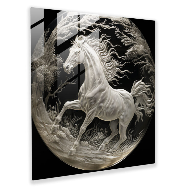 Etched Glass Print - Intricate Unicorn - Unicorn, Wall Decoration, Lines, Etching