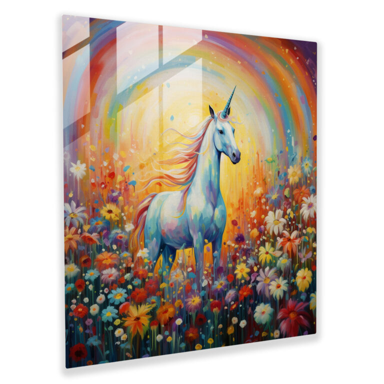 Unicorn Glass Print - Unicorn, Modern Art, Colorful, Glass Print