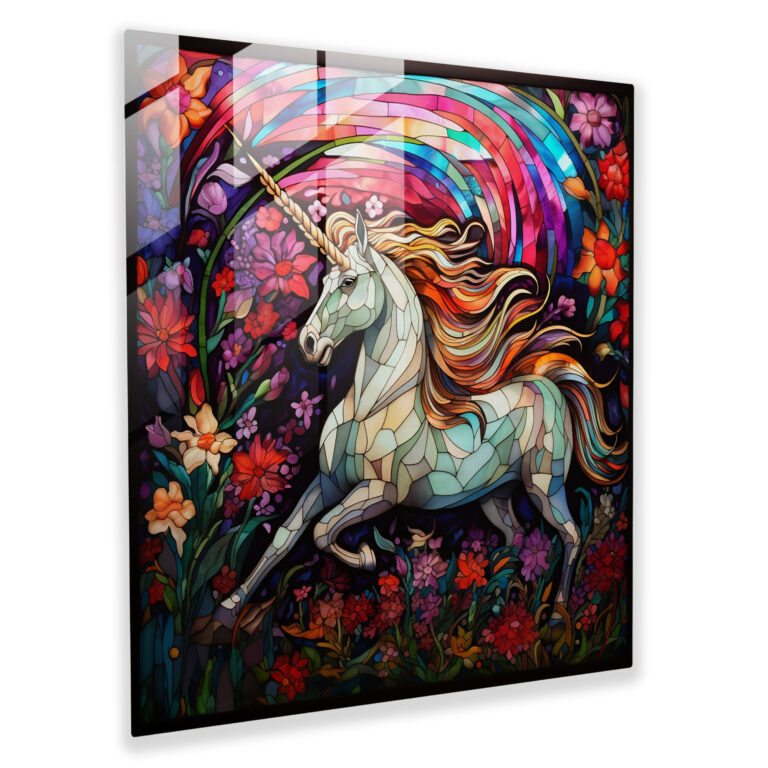 Vibrant Unicorn Glass Print - Unicorn, Eye-Catching, Modern Art, Unique