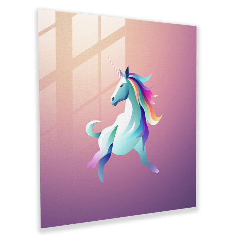 Minimalistic Unicorn Glass Wall Art - Unicorn, Minimalist, Digital Illustration, Gradient Background