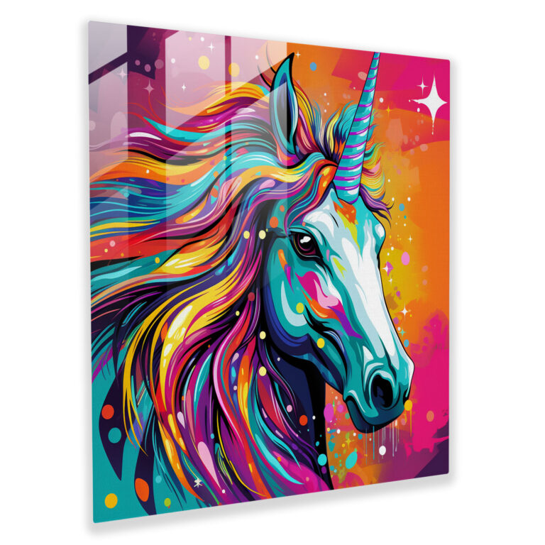 Energetic Unicorn Glass Print - Unicorn, Geometric Patterns, Glass Wall Art, Unicorn