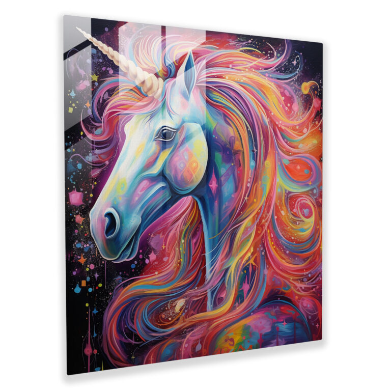 Unicorn Rainbow Glass Print - Unicorn, Glass Art, Modern Art, Colorful