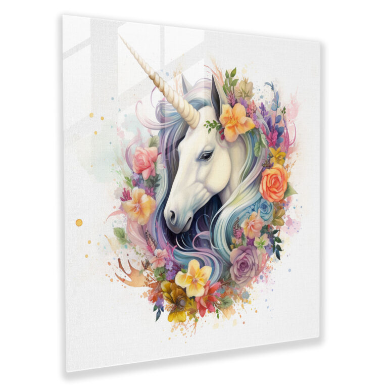Whimsy Unicorn Glass Print - Unicorn, Cute, Watercolor, Charming