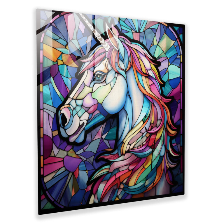 Shimmering Unicorn Glass Print - Unicorn, Unicorn, Stained Glass, Modern Art