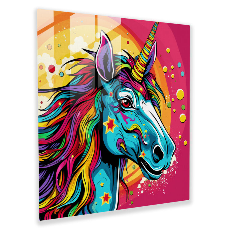 Retro Unicorn Glass Print - Unicorn, Glass Print, Energetic, Glass Wall Art