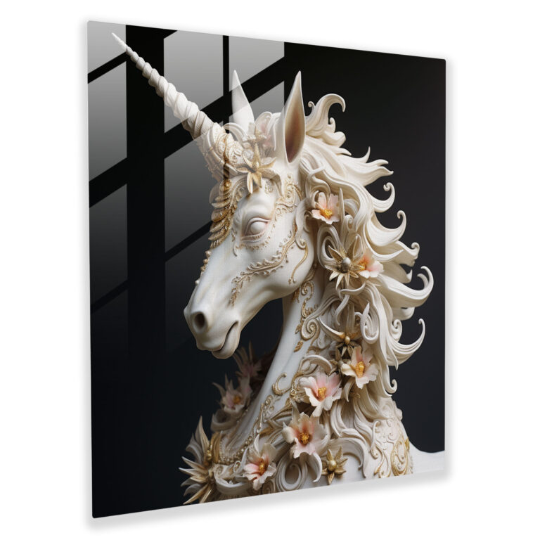Lifelike Unicorn Glass Print - Unicorn, Realistic, Glass Print, 3D Sculpture