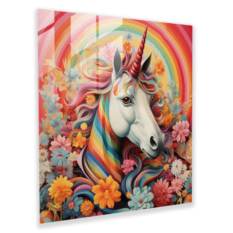 Playful Unicorn Glass Print - Unicorn, Unique, Vibrant Patterns, Whimsical