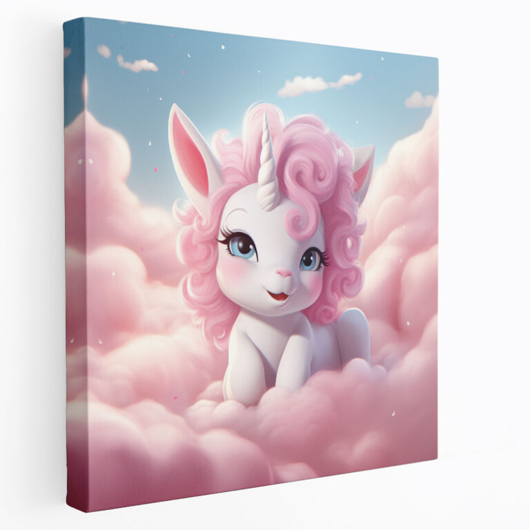 Adorable Baby Unicorn Canvas Print - Resting On A Fluffy Pink Cloud - Unicorn, Unicorn Canvas Print, Pink Cloud, Canvas Wall Art