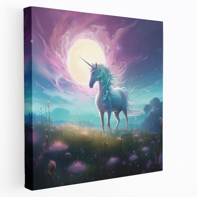 Mystical Unicorn Canvas Print - Walking Through A Moonlit Meadow - Unicorn, Mystical Unicorn, Wall Decoration, Wall Art