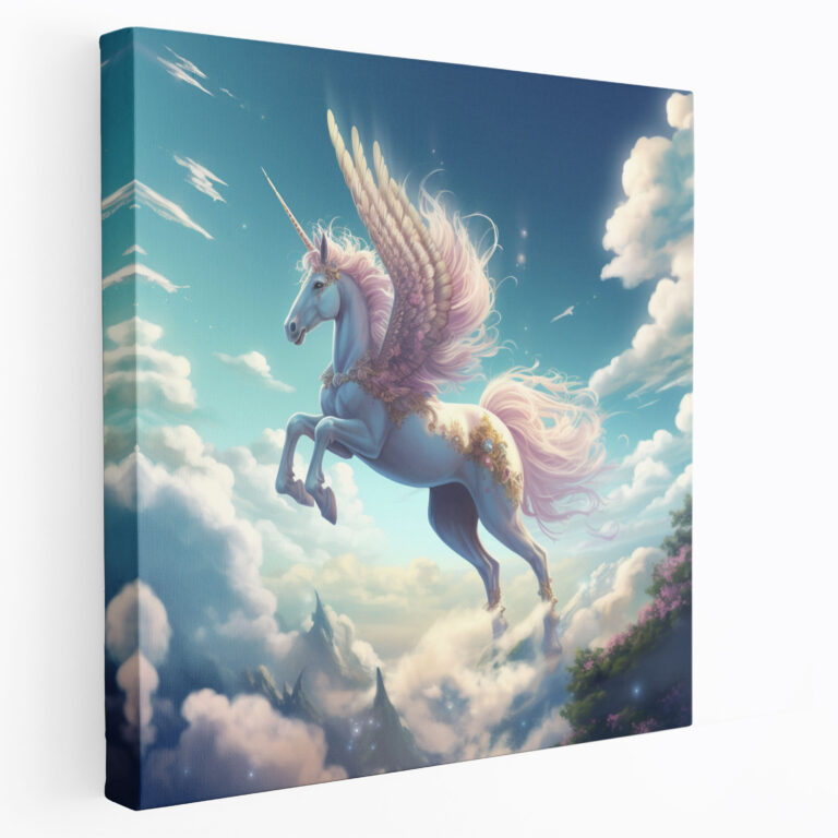 Magical Unicorn Canvas Print - Soaring Through A Sky Of Fluffy White Clouds - Unicorn, Wall Art, Imagination, Wall Decoration