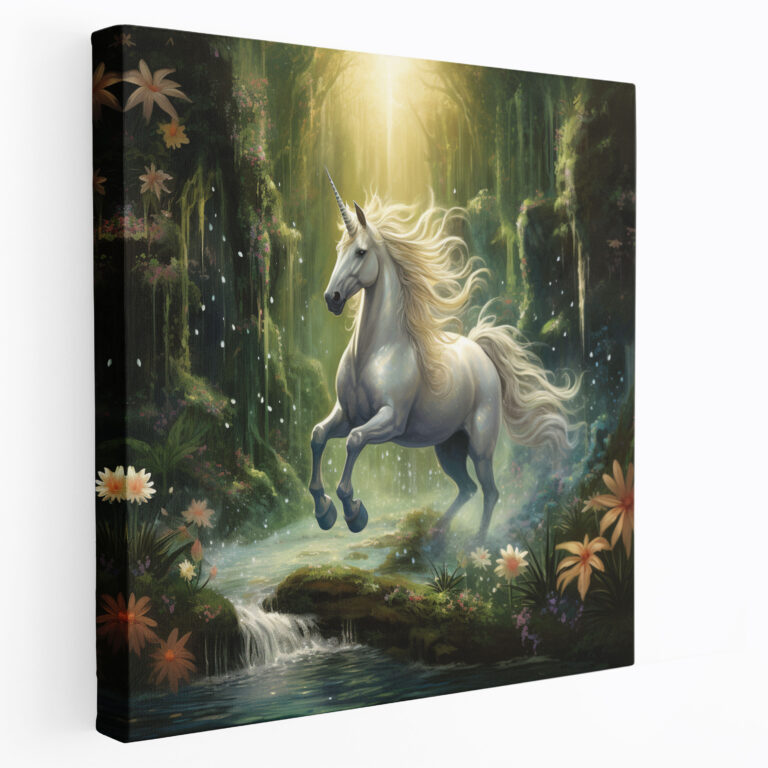 Whimsical Unicorn Canvas Print - Dancing Under A Sparkling Waterfall - Unicorn, Sparkling Waterfall, Wall Art, Home Decoration