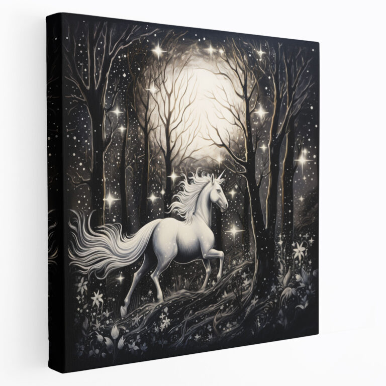 Unicorn Wall Art - Whimsical Ink Drawing For Home Decoration - Unicorn, Canvas Wall Art, Canvas Print, Ink Drawing