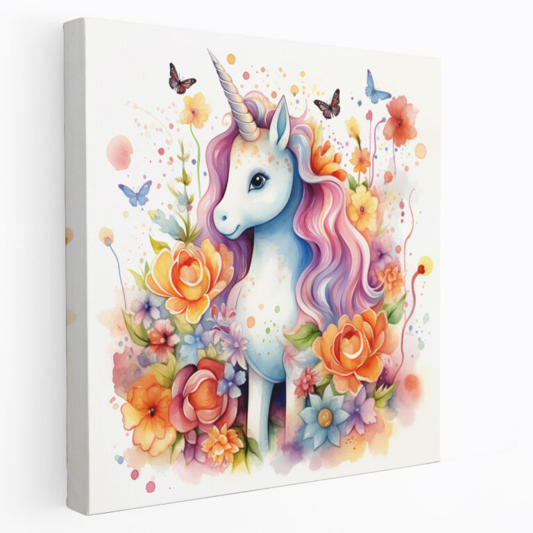 Cute Unicorn Canvas Print - Unicorn, Watercolor Illustration, Unicorn, Wall Art