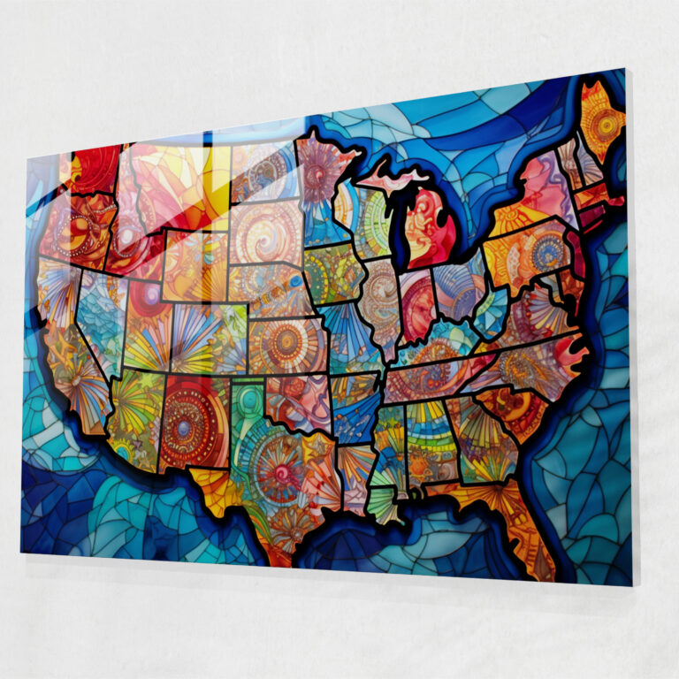 United States Of America Map Glass Print - United States Of America Map, Colorful, Glass Wall Art, United States Of America Map