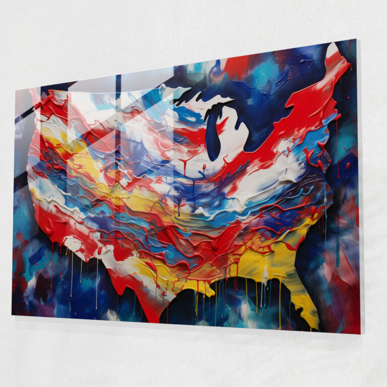 Abstract United States Of America Map Glass Wall Art - United States Of America Map, Glass Wall Art, Home Decoration, Bold Brushstrokes