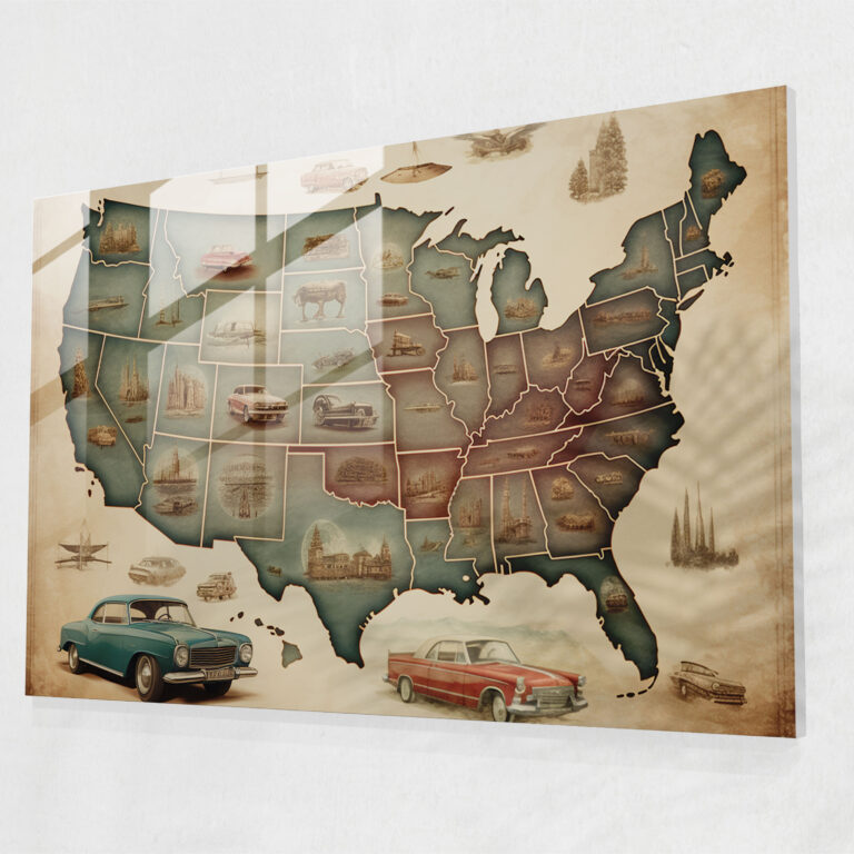Vintage United States Of America Map Glass Print - United States Of America Map, United States Of America Map, Modern Art, Classic Touch