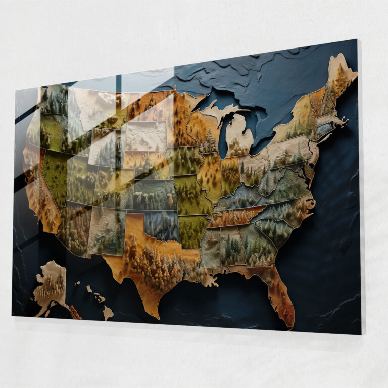 Aerial United States Of America Map Glass Print - United States Of America Map, Aerial Photography, Glass Print, Geographical Features