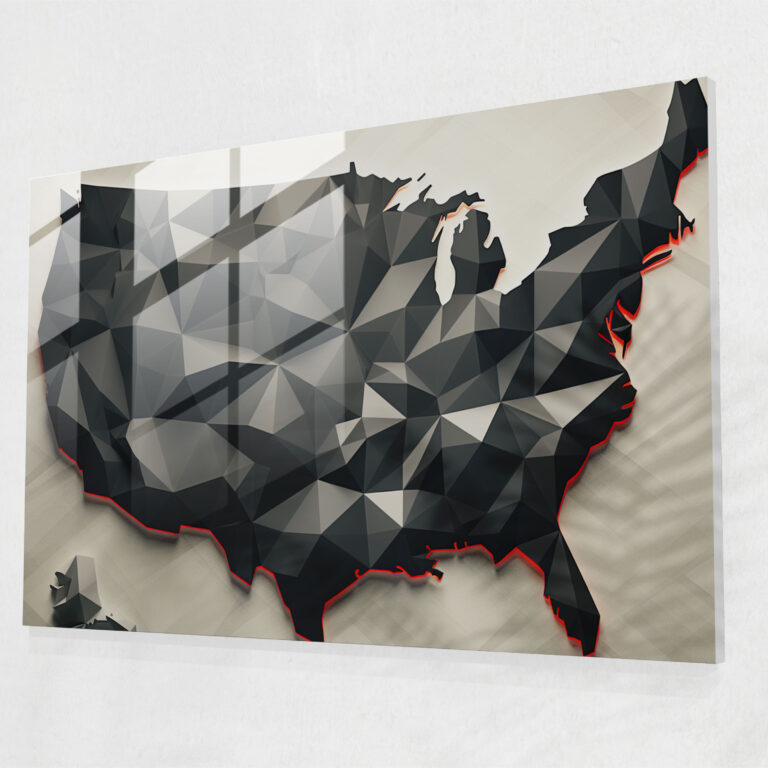 Geometric United States Of America Map Glass Print - United States Of America Map, Geometric Design, Home Decoration, Modern Art