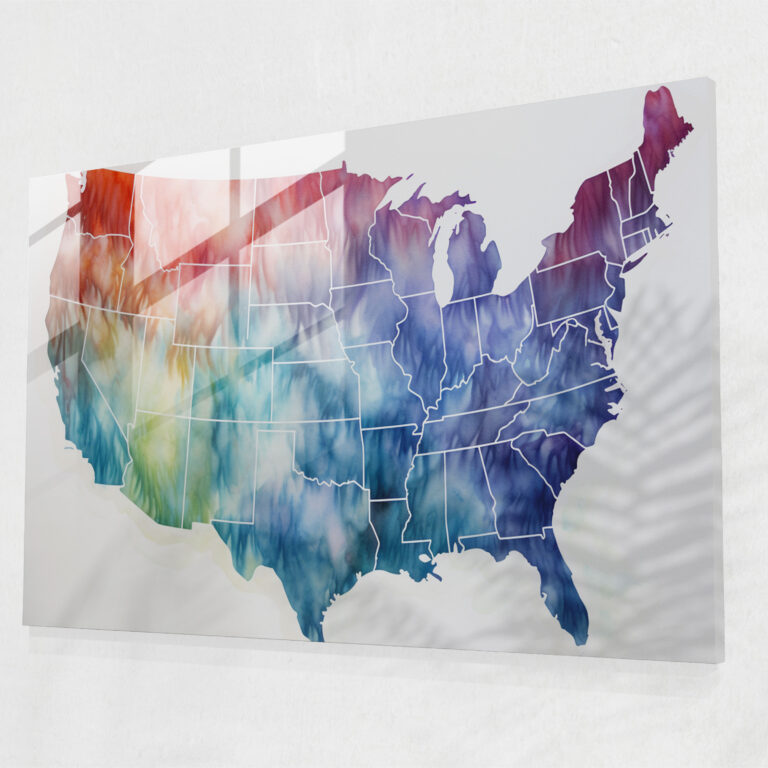 Watercolor United States Of America Map Glass Print - United States Of America Map, Watercolor Painting, Modern Art, Soft Colors