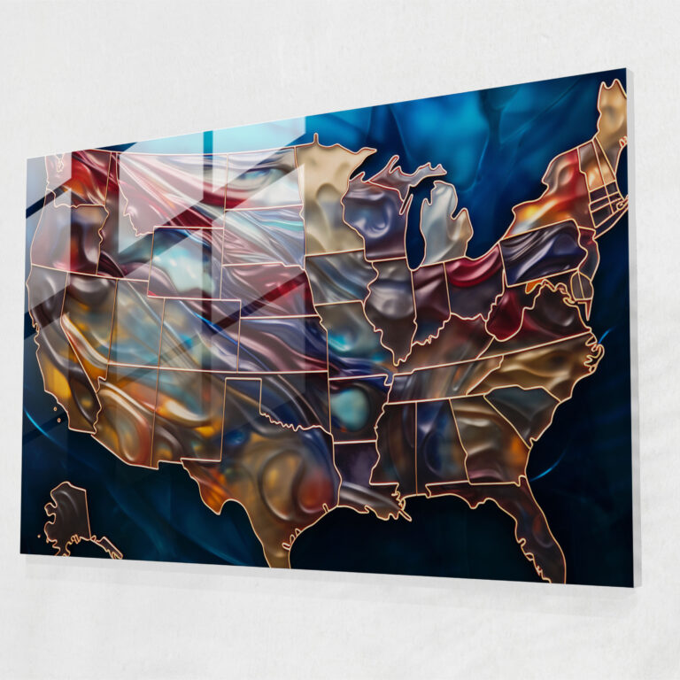 United States Of America Map Glass Print - United States Of America Map, Glass Art, Home Decoration, Futuristic Glass Art