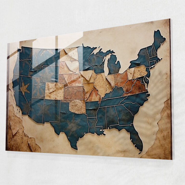 United States Of America Map Glass Wall Art - United States Of America Map, Vintage Glass Art, Glass Wall Art, Modern Art