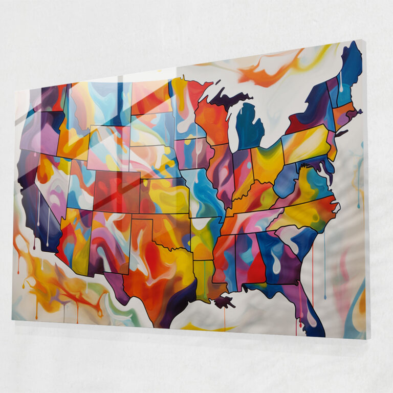 United States Of America Map Glass Print - United States Of America Map, Pop Art, Wall Decoration, United States Of America Map